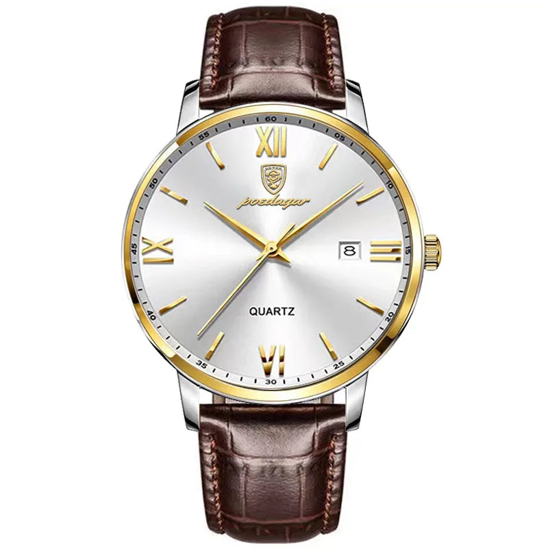 Poedagar 826 Men's Luxury Quartz Watch – Leather Strap, Waterproof, Date