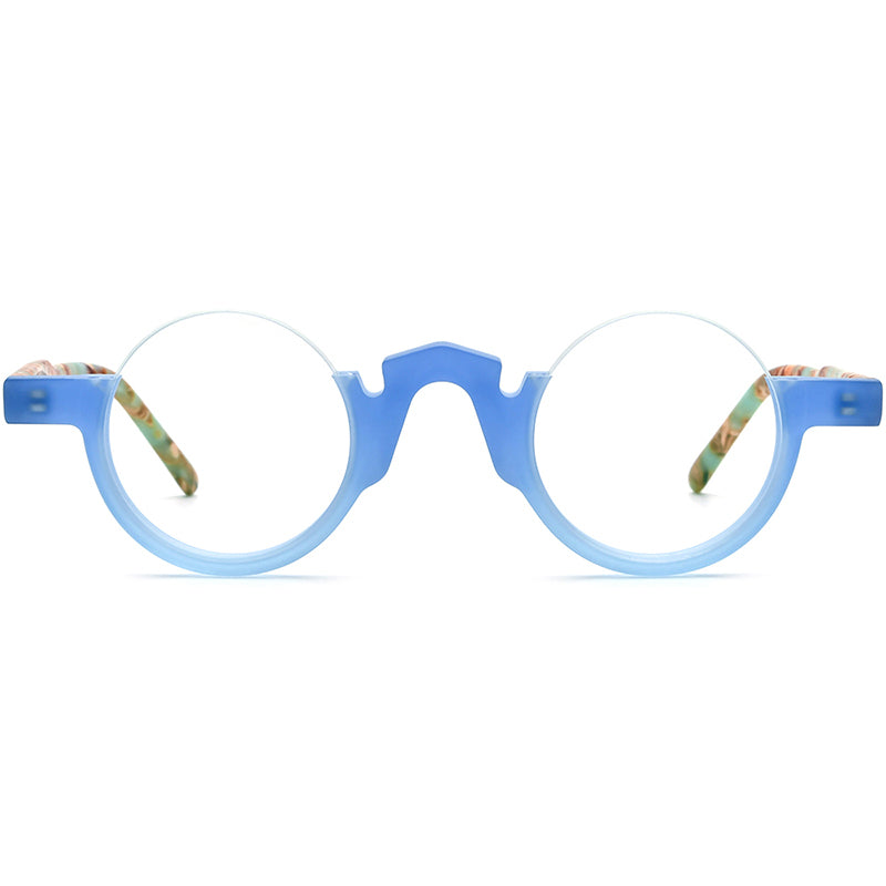Colour-Block Semi-Rimless Round Acetate Optical Glasses Frame - MCROONS - Blue front view