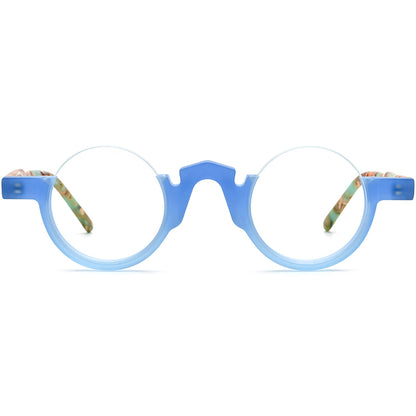 Colour-Block Semi-Rimless Round Acetate Optical Glasses Frame - MCROONS - Blue front view