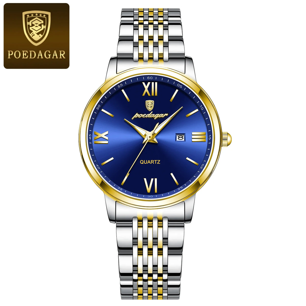 Poedagar 716 Women's Luxury Quartz Watch – Stainless Steel Band, Waterproof, Luminous, Date