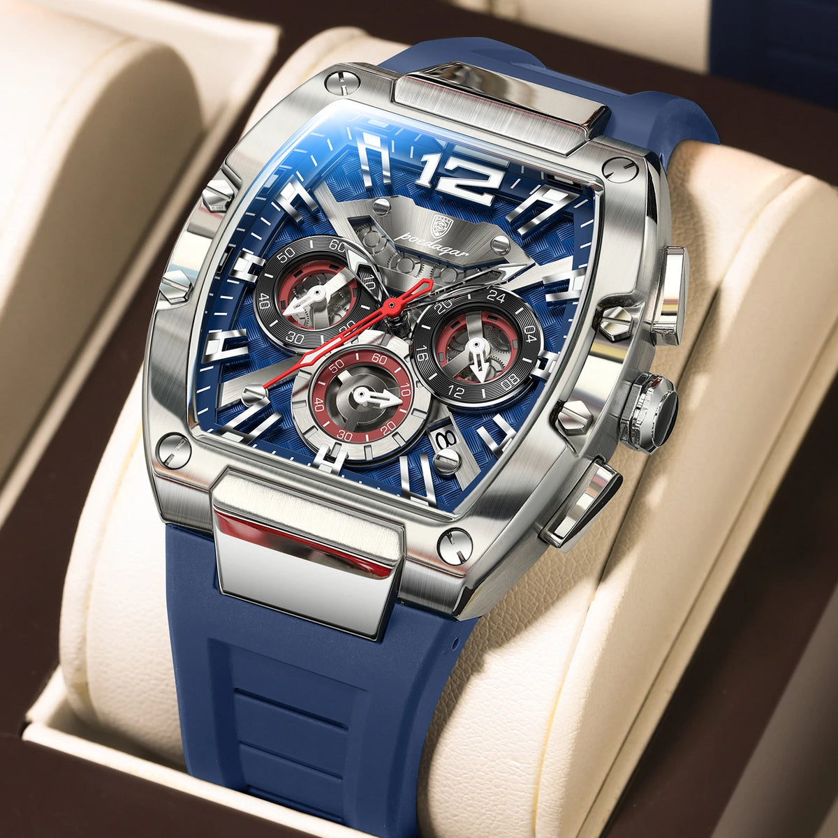 Poedagar 9051 Men's Luxury Chronograph Quartz Watch – Silicone Strap, Waterproof, Luminous, Date