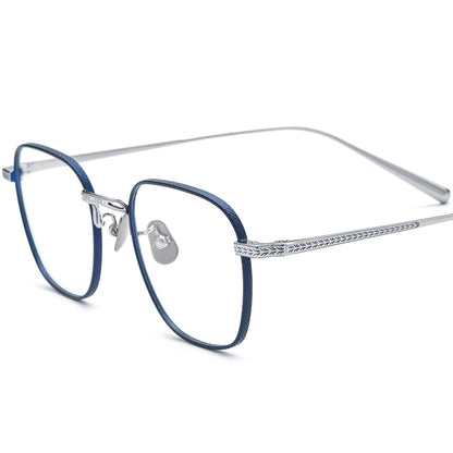 Oversized Retro Titanium Square Optical Glasses - Blue Silver - MCROONS