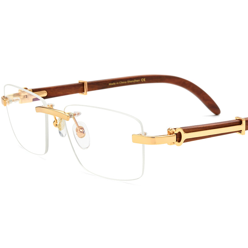 Rimless Square Wood Optical Glasses Frame - MCROONS - Wood