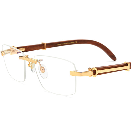 Rimless Square Wood Optical Glasses Frame - MCROONS - Wood