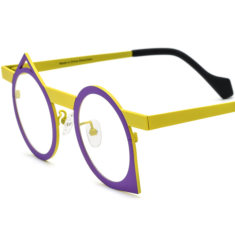 Colourful Titanium Irregular Optical Glasses Frame Vintage - Matte Purple Yellow - MCROONS