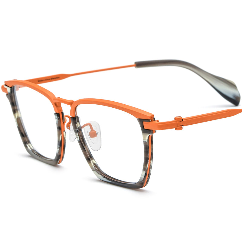Acetate Titanium Square Optical Glasses Frame Vintage - MCROONS - Orange