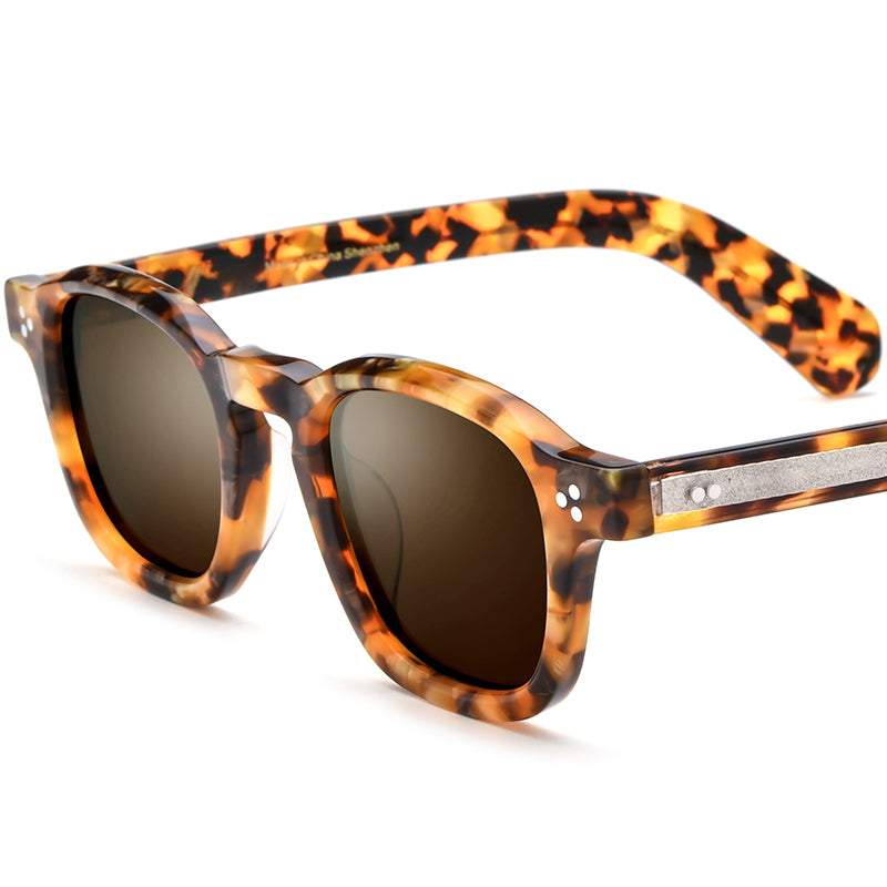 Matte Acetate Square Polarised Sunglasses - Leopard Brown Lens - MCROONS