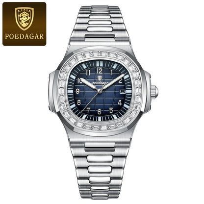 Poedagar 925 Men's Luxury Quartz Watch – Stainless Steel Band, Waterproof, Luminous, Date