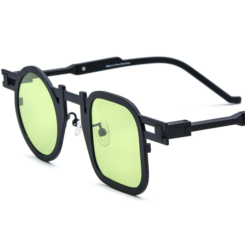 Print Titanium Square Sunglasses - Black - MCROONS