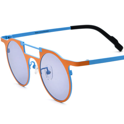 Colourful Titanium Round Polarised Sunglasses Retro - Orange Blue Purple Lens - MCROONS