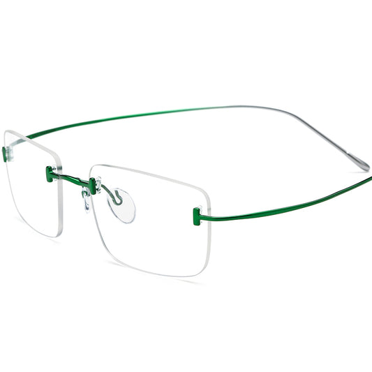 Titanium Square Optical Glasses Frame Rimless Gradient - Green Gradient Silver - MCROONS