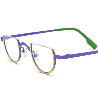 Titanium Round Optical Glasses Frame Semi-Rimless - Matte Yellow Purple - MCROONS