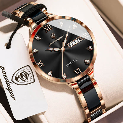 Poedagar 506 Women's Luxury Quartz Watch – Stainless Steel Band, Waterproof, Luminous