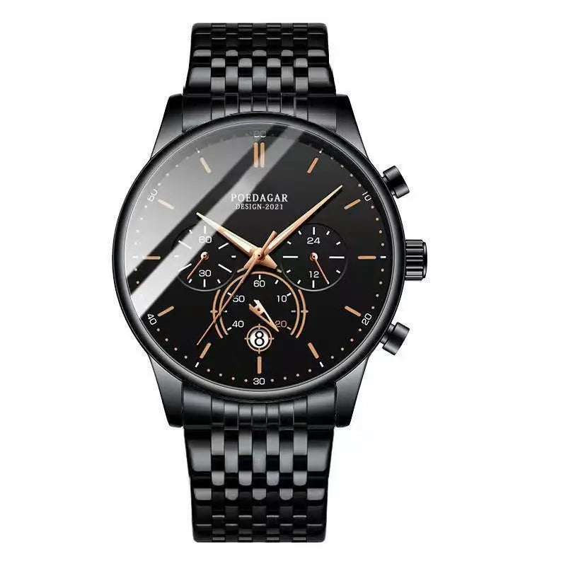 Poedagar 632 Men's Luxury Chronograph Quartz Watch – Stainless Steel Band, Waterproof, Luminous
