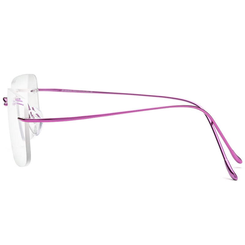 Rimless Titanium Square Optical Glasses Frame - Pink - MCROONS - Side View