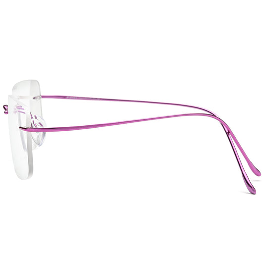 Rimless Titanium Square Optical Glasses Frame - Pink - MCROONS - Side View