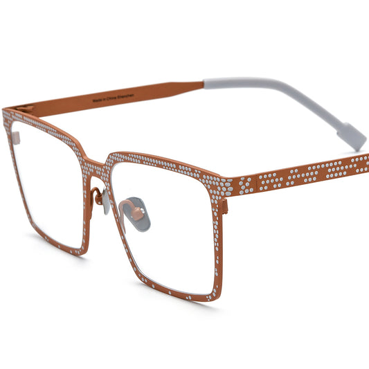 Colourful Titanium Textured Square Optical Glasses Designer - Orange White - MCROONS