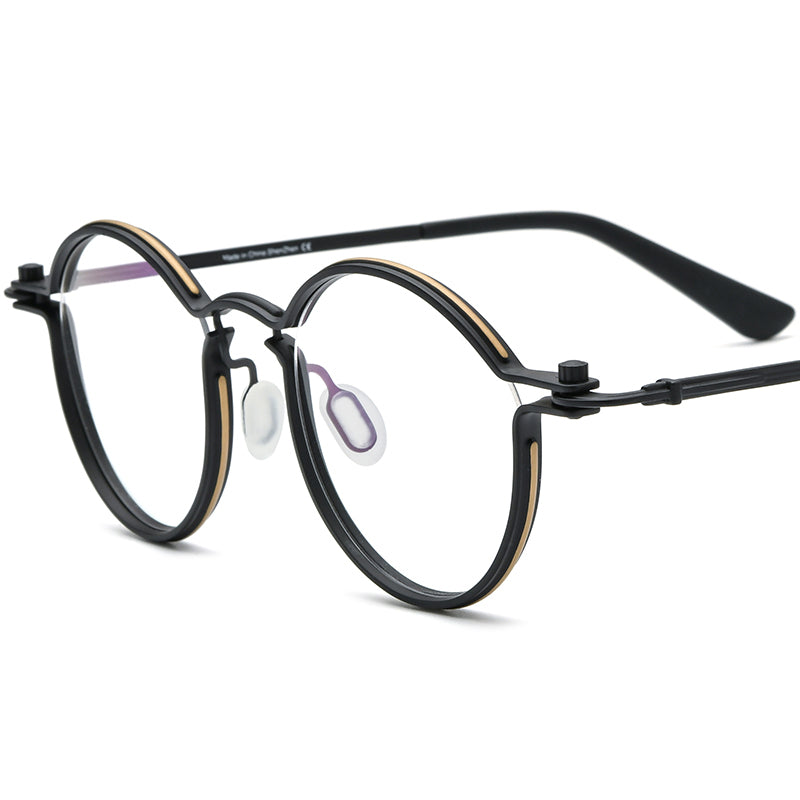 Retro Pure Titanium Round Optical Glasses - Black - MCROONS