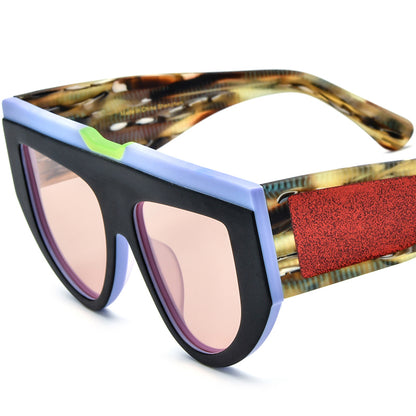 Matte Acetate Cat Eye Sunglasses Oversized Retro - Black Blue Pink Lens - MCROONS