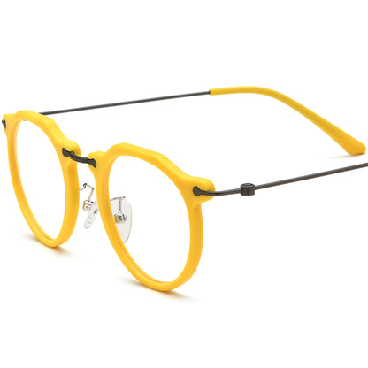 Acetate Titanium Round Optical Glasses Frame Vintage - MCROONS - Yellow