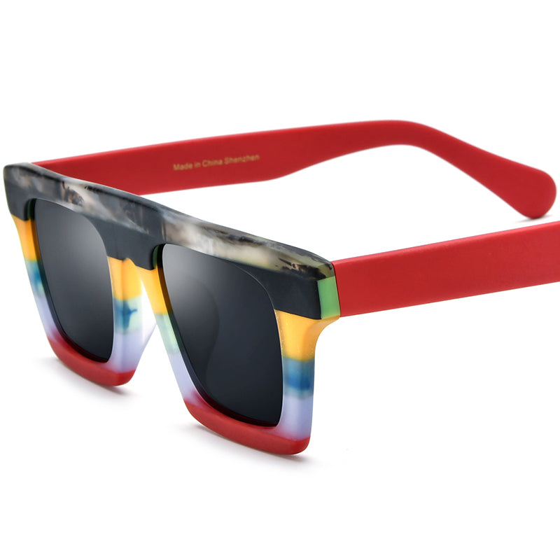 Matte Acetate Square Polarized Sunglasses Vintage - Tortoise Grey Lens - MCROONS