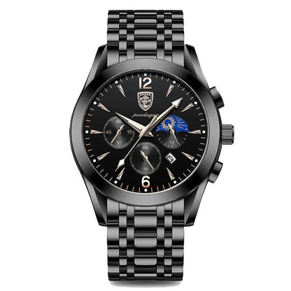 Poedagar 8298 Men's Sport Chronograph Quartz Watch – Leather Strap, Waterproof, Luminous, Date
