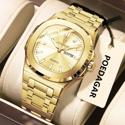 Poedagar 853 Men's Luxury Quartz Watch – Stainless Steel Band, Waterproof, Luminous, Date