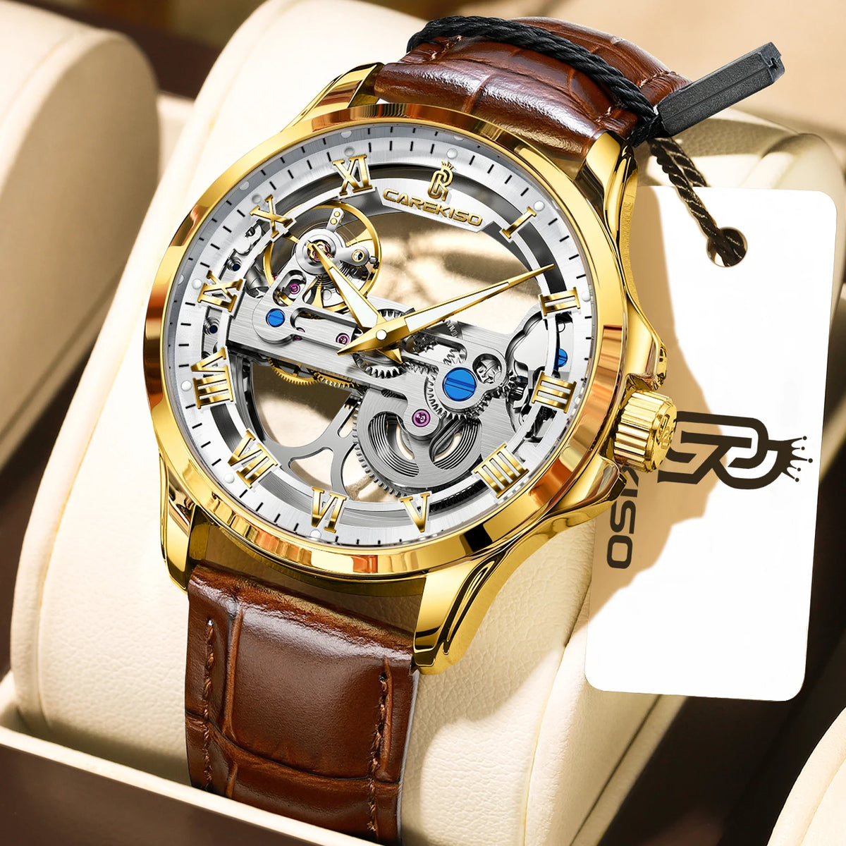 Poedagar C124 Men's Luxury Automatic Mechanical Watch – Genuine Leather Strap, Waterproof, Luminous