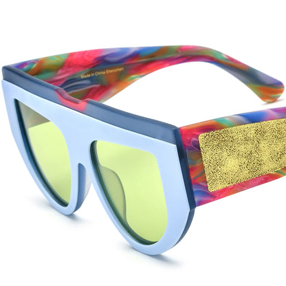 Matte Acetate Cat Eye Sunglasses Oversized Retro - Light Blue Green Lens - MCROONS