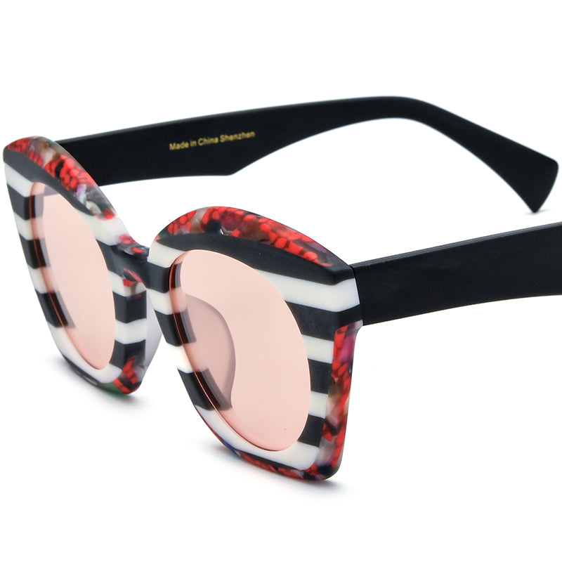 Matte Acetate Big Size Cat Eye Sunglasses - Black White - MCROONS
