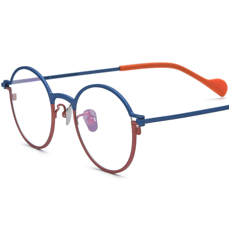 Colourful Titanium Round Optical Glasses Frame Designer - Blue Brown - MCROONS