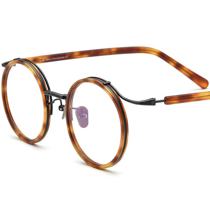Classic Acetate Titanium Round Optical Glasses - Leopard - MCROONS