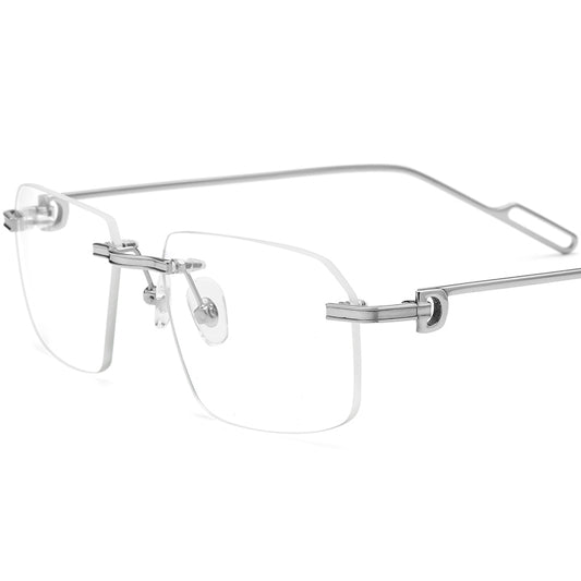 Designer Rimless Square Metal Optical Glasses Frame - Silver - MCROONS