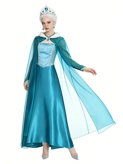 Blue ball gown costume inspired by Ice Queen fantasy, featuring shimmering fabric and elegant design by MCROONS.