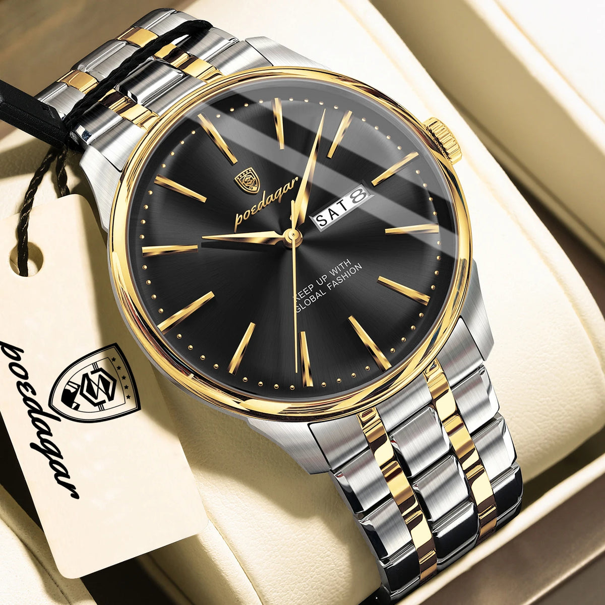 Poedagar 843 Men's Luxury Quartz Watch – Stainless Steel Band, Waterproof, Date