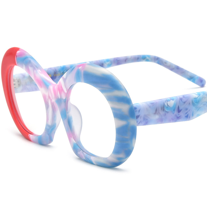 Oversized Matte Acetate Round Optical Glasses Frame - Red Blue - MCROONS