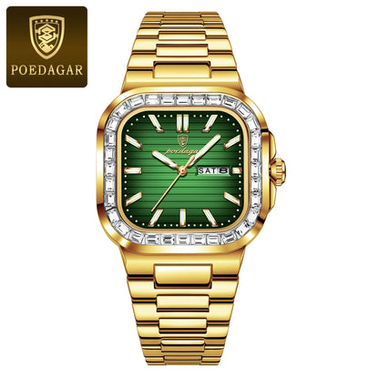 Poedagar 975 Men's Luxury Quartz Watch – Stainless Steel Band, Waterproof, Luminous, Date