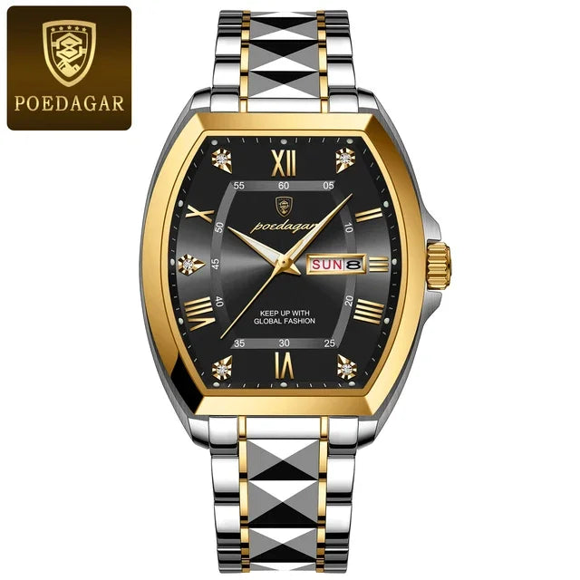 Poedagar 958 Men's Luxury Quartz Watch – Stainless Steel Band, Waterproof, Luminous, Date