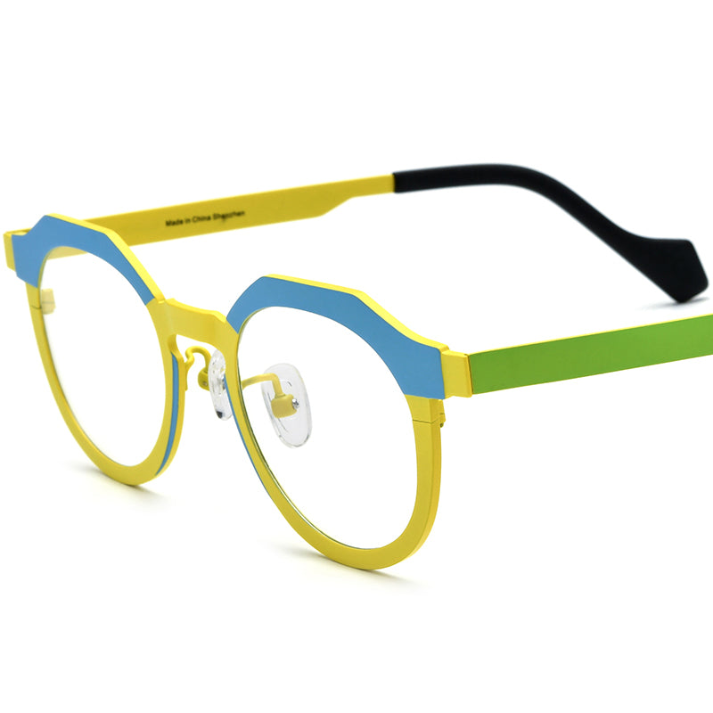 Colourful Titanium Cat Eye Optical Glasses Frame - Matte Blue Yellow Frame - MCROONS