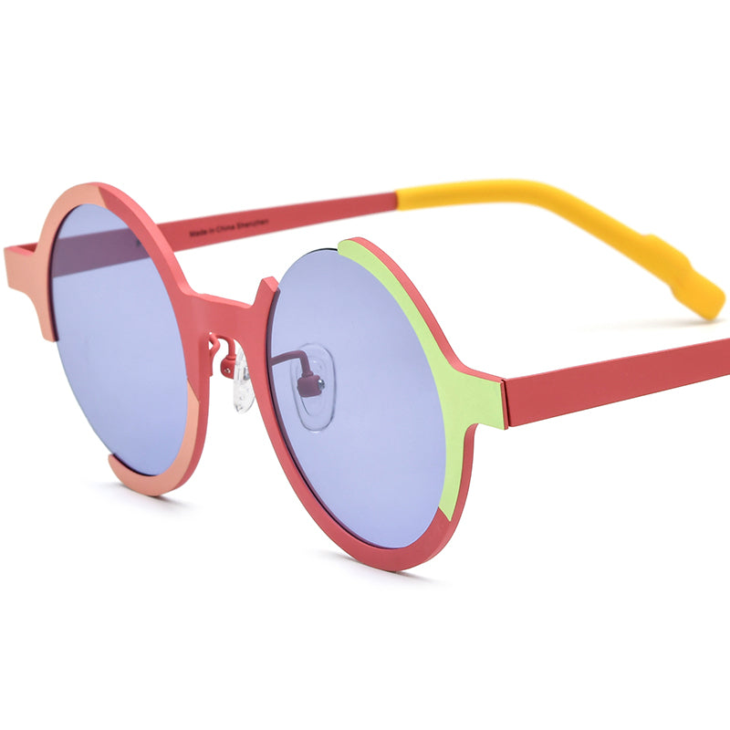 Colourful Titanium Round Polarised Sunglasses - Red Frame Purple Lens - MCROONS