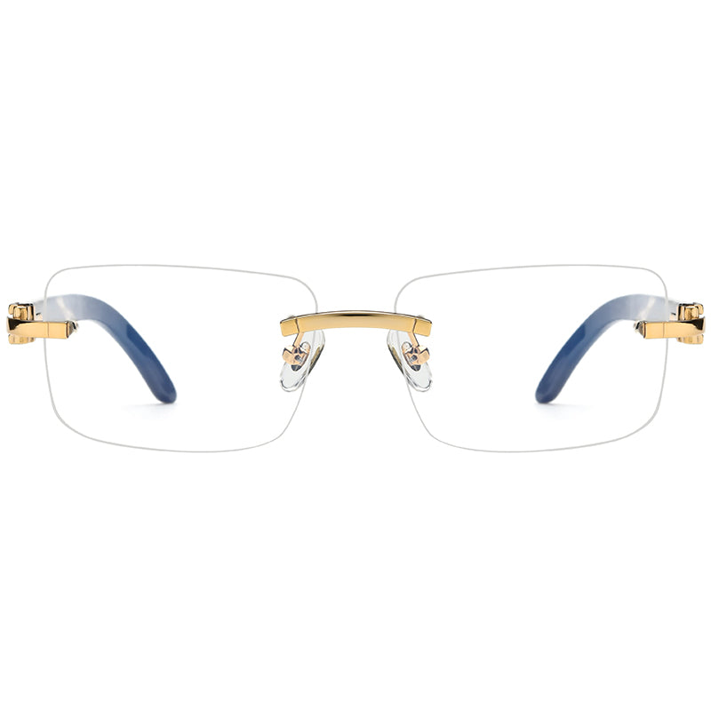 Buffalo Horn Rimless Square Optical Glasses Frame - MCROONS - Front View