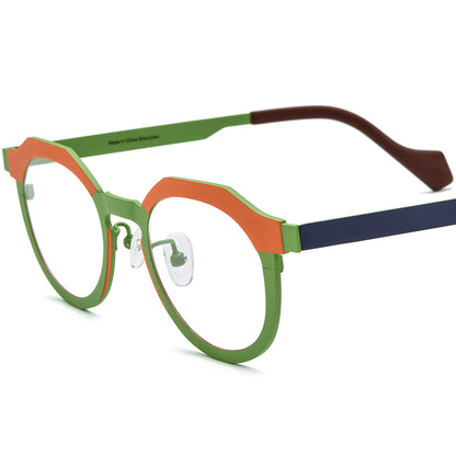 Colourful Titanium Cat Eye Optical Glasses Frame - Matte Orange Green Frame - MCROONS