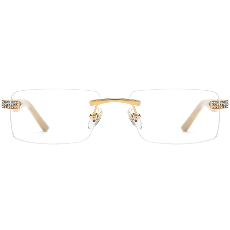 Diamante Rimless Square Buffalo Horn Optical Glasses Frame - MCROONS - Front View