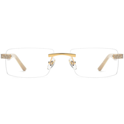 Diamante Rimless Square Buffalo Horn Optical Glasses Frame - MCROONS - Front View