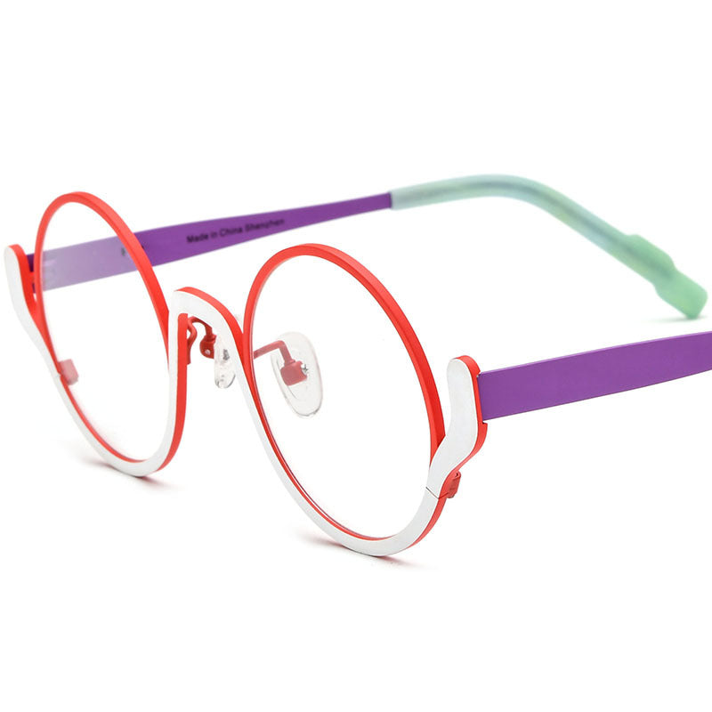 Colourful Titanium Round Optical Glasses Frame Vintage - Matte Red White - MCROONS