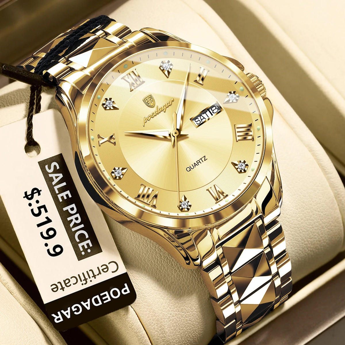 Poedagar 883 Men's Luxury Quartz Watch – Stainless Steel Band, Waterproof, Luminous, Date