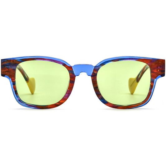 Vintage Multicolour Acetate Square Polarized Sunglasses - MCROONS - detail view