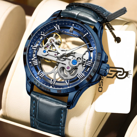 Poedagar C124 Men's Luxury Automatic Mechanical Watch – Genuine Leather Strap, Waterproof, Luminous