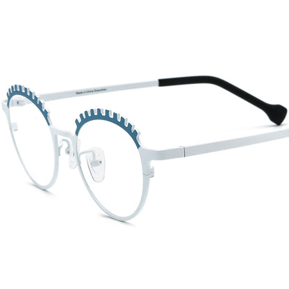 Colourful Titanium Cat Eye Optical Glasses Frame - Blue White - MCROONS