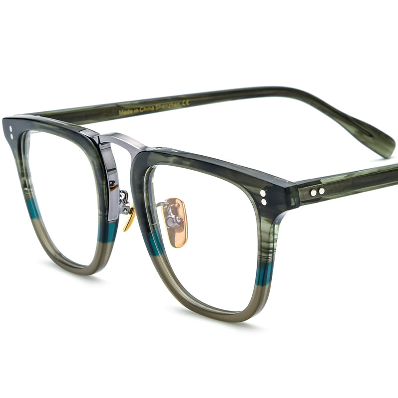 Classic Square Acetate Optical Glasses Frame - Green Stripe - MCROONS